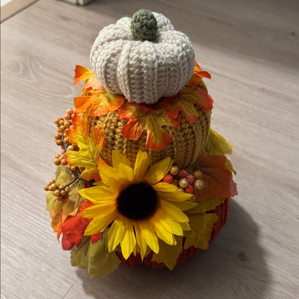 Handcrafted Autumn Crochet Stacked Pumpkin Decor